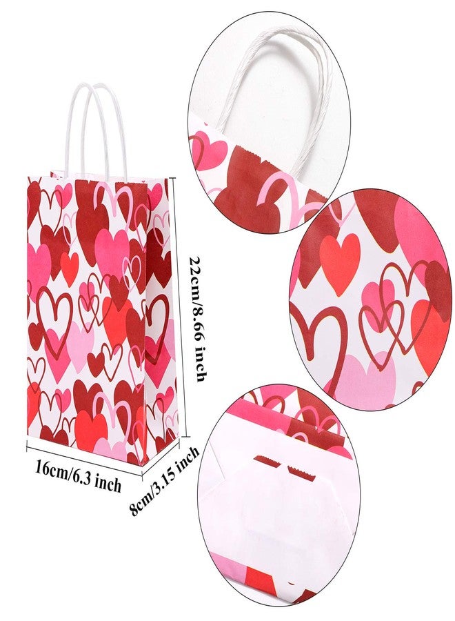 Cooraby 20-Piece Valentines Day Paper Bags - Red and Pink Color Hearts with Handle for Party Favors - Image 2